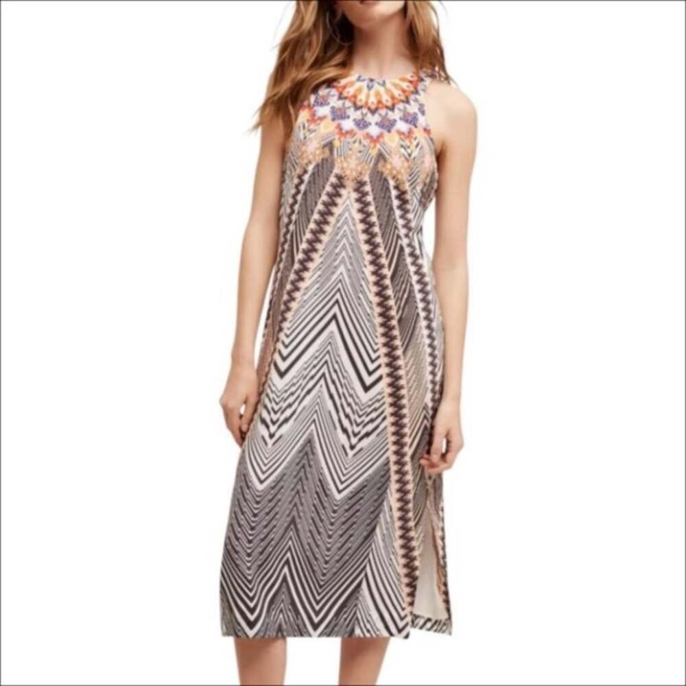 Anthropologie HD in Paris Boho Print Solstice Silk Sleeveless Midi Dress Size 6